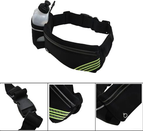Running Hydration Belt with Adjustable Elastic Waist Strap and Two 10oz Water Bottles, Sweat and Rain Proof Fitness Waist Pack for Jogging, Hiking, and Outdoor Sports(Black) in Kuwait