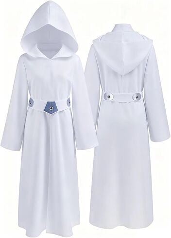 Kids Girls Costume Belt Toddler Princess Cosplay Dress White Hooded Robe Halloween Outfit 6 years and up in Saudi Arabia