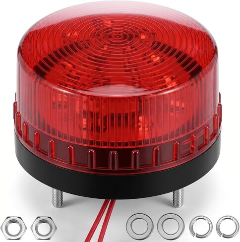 QWORK Industrial Signal Round Red Warning Light Strobe, 3W, AC 110V, High-Visibility, Weatherproof, 360° Coverage, Ideal for Factories & Construction Sites in Kuwait