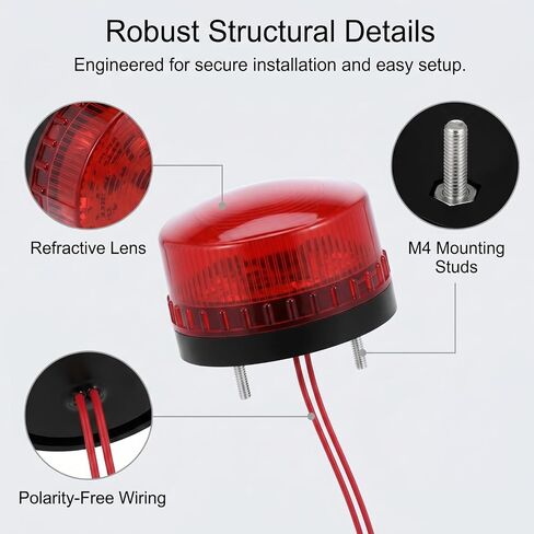 QWORK Industrial Signal Round Red Warning Light Strobe, 3W, AC 110V, High-Visibility, Weatherproof, 360° Coverage, Ideal for Factories & Construction Sites in Kuwait