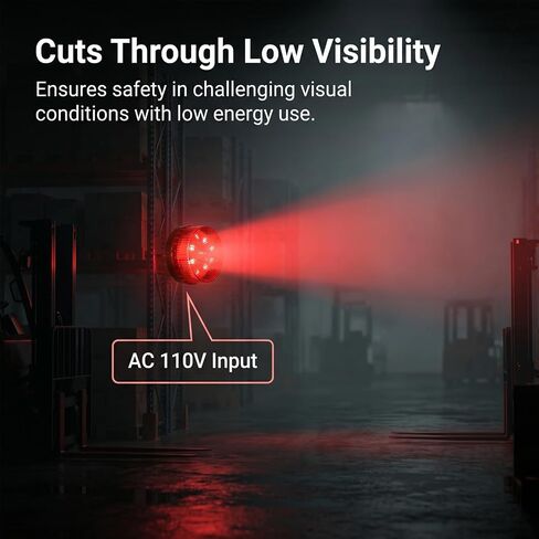 QWORK Industrial Signal Round Red Warning Light Strobe, 3W, AC 110V, High-Visibility, Weatherproof, 360° Coverage, Ideal for Factories & Construction Sites in Kuwait
