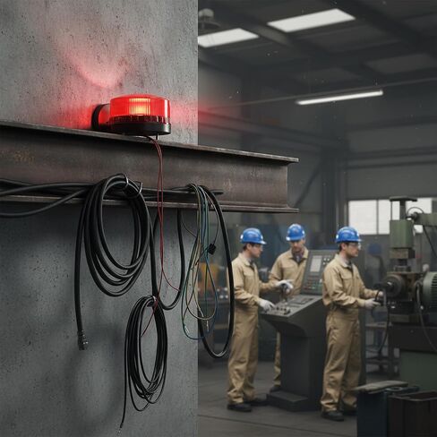 QWORK Industrial Signal Round Red Warning Light Strobe, 3W, AC 110V, High-Visibility, Weatherproof, 360° Coverage, Ideal for Factories & Construction Sites in Kuwait