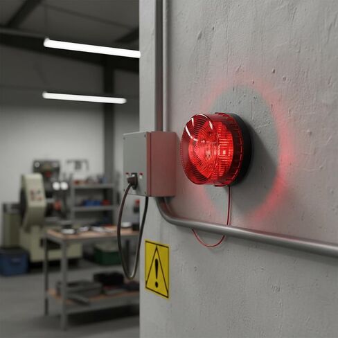 QWORK Industrial Signal Round Red Warning Light Strobe, 3W, AC 110V, High-Visibility, Weatherproof, 360° Coverage, Ideal for Factories & Construction Sites in Kuwait