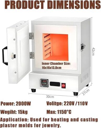 2000W Electric Muffle Furnace, 1150℃ High-Temperature Oven with Real-Time Monitoring - Ideal for Dentistry, Jewelry, Ceramics & Crafting Applications in Kuwait