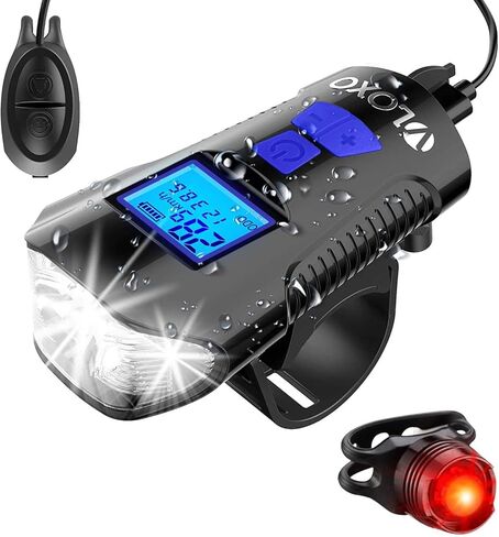 عداد سرعة الدراجة VLOXO مع ضوء LED للدراجة، IP65 مقاوم للماء للدراجة مع قرن LED أمامي وإضاءة خلفية USB قابلة لإعادة الشحن للكمبيوتر للدراجة in Kuwait