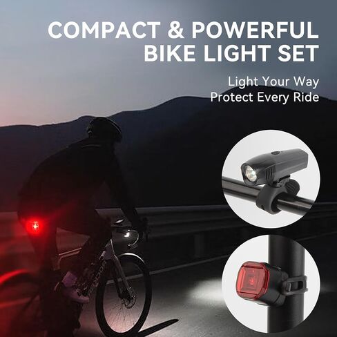 Venzio Bike Lights, Rechargeable USB-C Bike Headlight and Taillight, 6+2 Mode Bike Front and Rear Lights for Night Riding, IPX4 Waterproof Bicycle Light Set, Bike Accessories in Kuwait