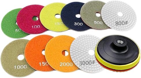 10 Pieces Granite Marble Concrete Grinding Disc, Granite Stone Polish Pad Kit for Polisher Concrete Marble Stone Countertop, 4inch in Kuwait