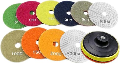 10 Pieces Granite Marble Concrete Grinding Disc, Granite Stone Polish Pad Kit for Polisher Concrete Marble Stone Countertop, 4inch in Kuwait