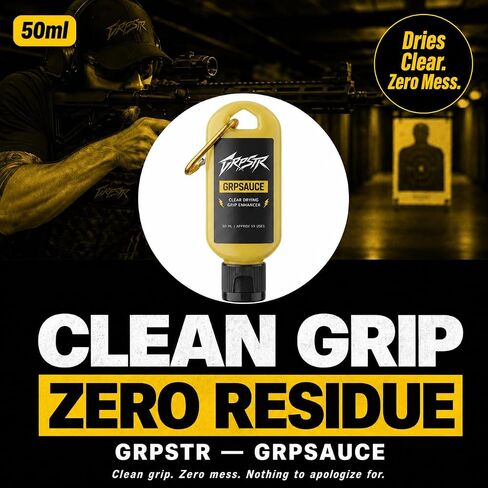 GRPSAUCE Liquid Chalk Alternative for Shooting Sports | Clear Drying Grip Enhancer for Pistols & Rifles | Non-Corrosive, Gun-Safe | No Chalk Residue | Competition Ready | 50ml Carabiner Clip Bottle in Kuwait