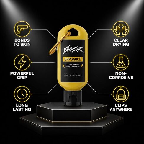 GRPSAUCE Liquid Chalk Alternative for Shooting Sports | Clear Drying Grip Enhancer for Pistols & Rifles | Non-Corrosive, Gun-Safe | No Chalk Residue | Competition Ready | 50ml Carabiner Clip Bottle in Kuwait