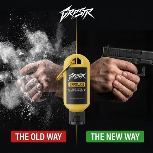 GRPSAUCE Liquid Chalk Alternative for Shooting Sports | Clear Drying Grip Enhancer for Pistols & Rifles | Non-Corrosive, Gun-Safe | No Chalk Residue | Competition Ready | 50ml Carabiner Clip Bottle in Kuwait