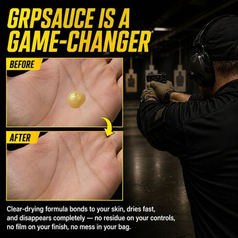 GRPSAUCE Liquid Chalk Alternative for Shooting Sports | Clear Drying Grip Enhancer for Pistols & Rifles | Non-Corrosive, Gun-Safe | No Chalk Residue | Competition Ready | 50ml Carabiner Clip Bottle in Kuwait