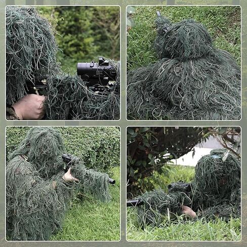 5 في 1 بدلة Ghillie ، ملابس صيد ثلاثية الأبعاد بما في ذلك سترة ، سراويل ، غطاء محرك ، حقيبة حمل مناسبة للأطفال البالغين in Kuwait
