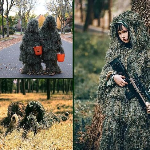 5 في 1 بدلة Ghillie ، ملابس صيد ثلاثية الأبعاد بما في ذلك سترة ، سراويل ، غطاء محرك ، حقيبة حمل مناسبة للأطفال البالغين in Kuwait