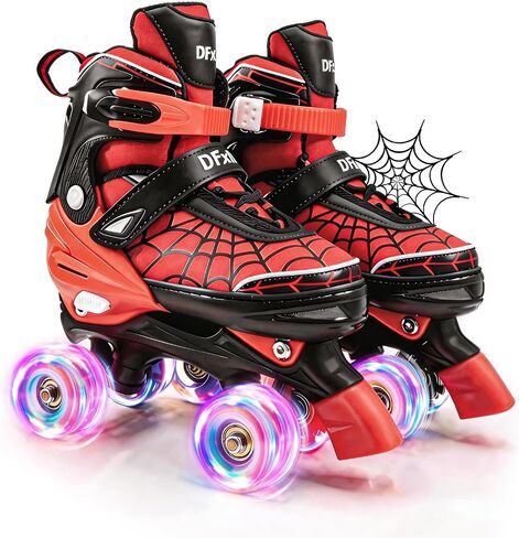 Kids Roller Skates for Boys Ages 3-5 5-8 6-12 Spider Quad Rollerskates 4 Size Adjustable with Light Up Wheels for Beginner Children's Birthday Gift Indoor Outdoor Sports in Kuwait