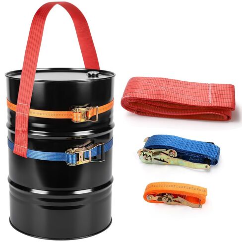 TOPZEA Drum Handling Sling for 55 Gallon Drum, Barrel Lifting Web Sling Tilt-Free Heavy Duty Lift Straps with 2 Adjustable Ratchet Strap, WLL 6600 LB, Fits for Farm Barn Crane Forklift Truck, 78.7" L in Kuwait