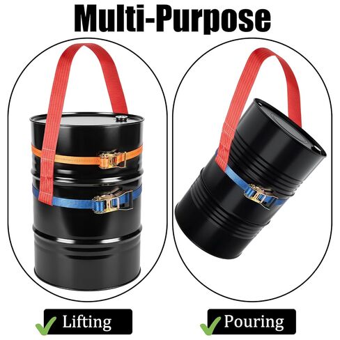 TOPZEA Drum Handling Sling for 55 Gallon Drum, Barrel Lifting Web Sling Tilt-Free Heavy Duty Lift Straps with 2 Adjustable Ratchet Strap, WLL 6600 LB, Fits for Farm Barn Crane Forklift Truck, 78.7" L in Kuwait