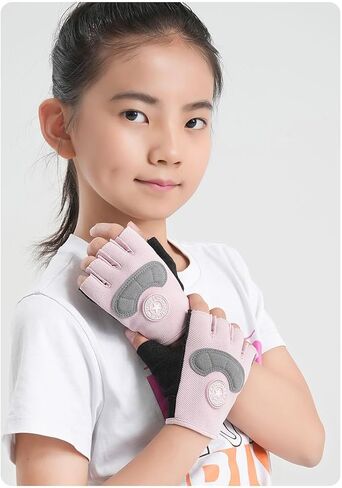 INOGIH Kids Breathable Anti-Slip Fingerless Workout Gym Gloves 3-14 Years for Boys Girls Biking, Camping, Fishing, Outdoor Sports in Kuwait