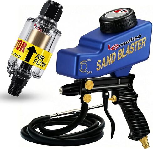 LE LEMATEC Air Preparation Bundle (2 Items) — AS118-2C Siphon Sand Blaster Gun + ZN312 Inline Dryer/Water Separator for Auto Body, Restoration, HVLP Painting & Pneumatic Moisture Protection in Kuwait