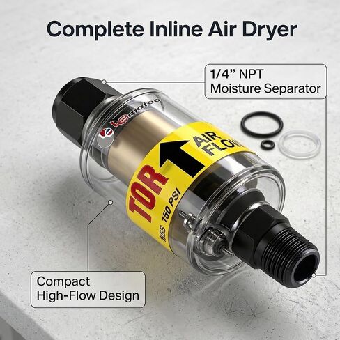 LE LEMATEC Air Preparation Bundle (2 Items) — AS118-2C Siphon Sand Blaster Gun + ZN312 Inline Dryer/Water Separator for Auto Body, Restoration, HVLP Painting & Pneumatic Moisture Protection in Kuwait