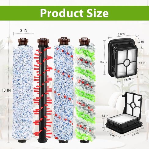 قطع غيار لمكنسة Bissell CrossWave 1785 Series وPet Pro 2306A، 4 عبوات من بكرات فرشاة Pet Pro متعددة الأسطح وعبوتين من مرشحات المكنسة الكهربائية 1866، مقارنة بالجزء 1608683، 1608684 Vypart in Kuwait