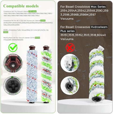 قطع غيار لمكنسة Bissell CrossWave 1785 Series وPet Pro 2306A، 4 عبوات من بكرات فرشاة Pet Pro متعددة الأسطح وعبوتين من مرشحات المكنسة الكهربائية 1866، مقارنة بالجزء 1608683، 1608684 Vypart in Kuwait