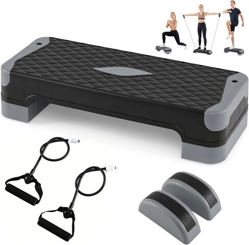 Goplus 3-in-1 Aerobic Step Platform, 600 LBS Adjustable Exercise Stepper with 4-Level Risers, Balance Trainers, Resistance Band, Non-Slip Workout Stepper for Home Gym, Cardio, Strength Training in Kuwait