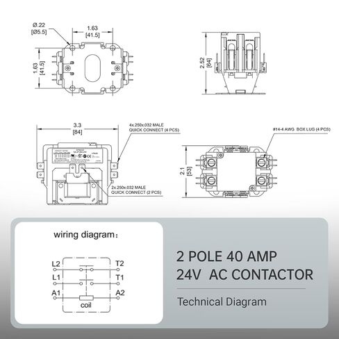 2 Pole 40 Amp AC Contactor 24V Coil, Fully Enclosed, Silver Cadmium Oxide Contacts, Suitable for Compressors/Air Conditioners/Heating Systems, Universal for Industrial and Household Use in Kuwait