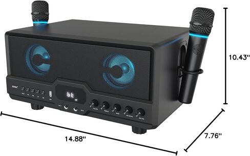جهاز كاريوكي RHM L268، يتصل بالتلفزيون عبر HDMI وبصري، ويدعم 4 ميكروفونات واتصال بلوتوث، مع ثلاثة أضعاف وباس قابلين للتعديل، وصوت قوي وأضواء RGB للحفلات المنزلية in Kuwait