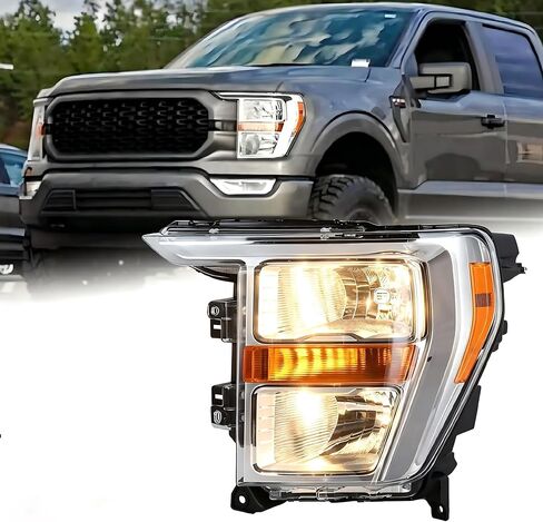 OEM Style Chrome Bezel Halogen Headlight Assembly Compatible with 2021-2023 Ford F150 F-150 Right Passenger Side ML3Z-13008-J FO2502409 in Kuwait