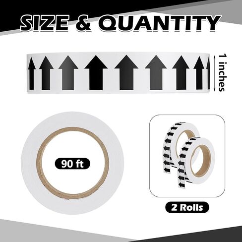 2 Roll Pipe Flow Arrow Tape - 1" x 90 ft Adhesive Directional Pipeline Arrow Stickers Pipe Identification Marking Labels, White on Black in Kuwait