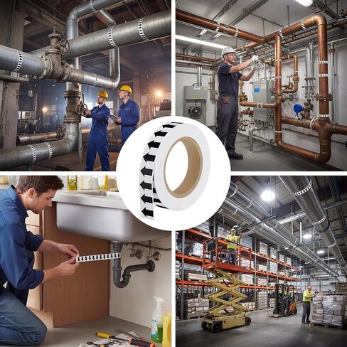 2 Roll Pipe Flow Arrow Tape - 1" x 90 ft Adhesive Directional Pipeline Arrow Stickers Pipe Identification Marking Labels, White on Black in Kuwait