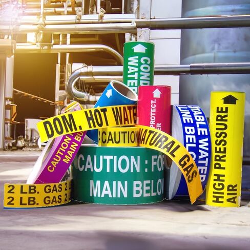 Industrial Pipe Markers (25-Pack), Safety Labels for Pipeline Identification, Supplied at 5.5 INCHES in Length (Green/White, 12 INCHES) Sanitary Drain + Arrow in Kuwait