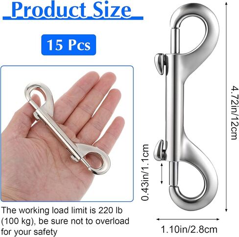 15PCS 4.7" Double Ended Bolt Snap Hooks, Extra Large Heavy Duty Zinc Alloy Snaps, Trigger Chain Metal Clips Key Holder 220LB Load Capacity for Cats Dog Leash Horse Tack Feed Bucket Hammocks in Kuwait