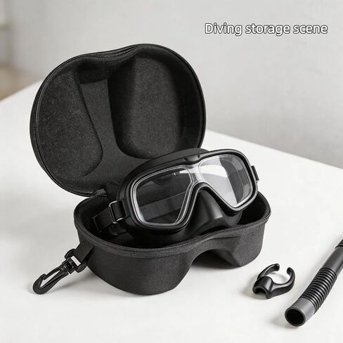 Portable Dive Mask Case, 1PC Snorkel Mask Storage Box with Hook, EVA Material Lightweight Protective Container for Swimming Goggles & Diving Mask(Black) in Kuwait