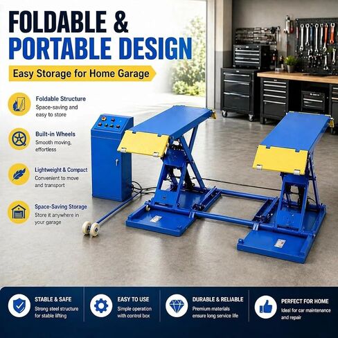 6600 lbs Portable Car Lift, Hydraulic Mid-Rise Scissor Lift with Wheels for Home Garage, Auto Repair Shop & Vehicle Maintenance in Kuwait