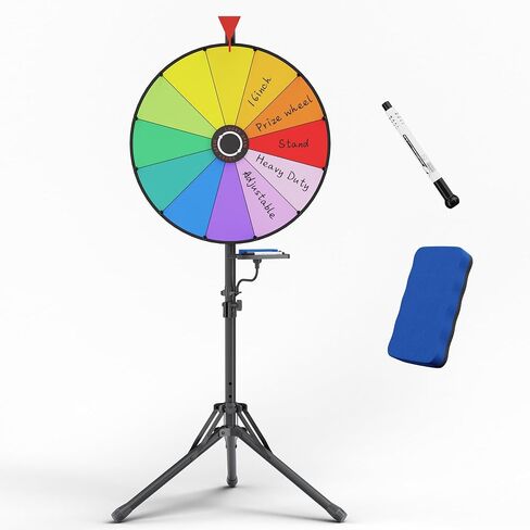 16 Inch Prize Wheel, 12 Slots Colors Spinning Wheel with Tripod Stand, Adjustable Floor Standing Wheel Spinner with 2 Markers & 1 Eraser, Dry Erase Spin the Wheel for Trade Shows Carnivals Spin Games in Kuwait