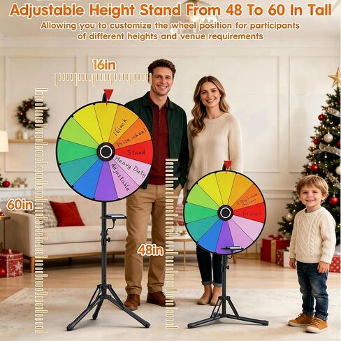16 Inch Prize Wheel, 12 Slots Colors Spinning Wheel with Tripod Stand, Adjustable Floor Standing Wheel Spinner with 2 Markers & 1 Eraser, Dry Erase Spin the Wheel for Trade Shows Carnivals Spin Games in Kuwait