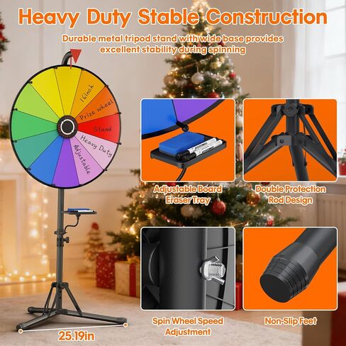 16 Inch Prize Wheel, 12 Slots Colors Spinning Wheel with Tripod Stand, Adjustable Floor Standing Wheel Spinner with 2 Markers & 1 Eraser, Dry Erase Spin the Wheel for Trade Shows Carnivals Spin Games in Kuwait