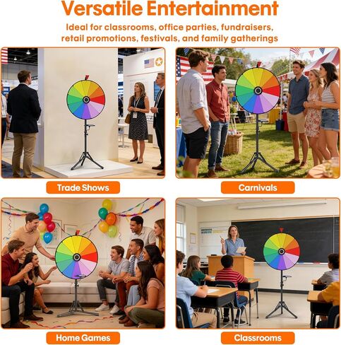 16 Inch Prize Wheel, 12 Slots Colors Spinning Wheel with Tripod Stand, Adjustable Floor Standing Wheel Spinner with 2 Markers & 1 Eraser, Dry Erase Spin the Wheel for Trade Shows Carnivals Spin Games in Kuwait