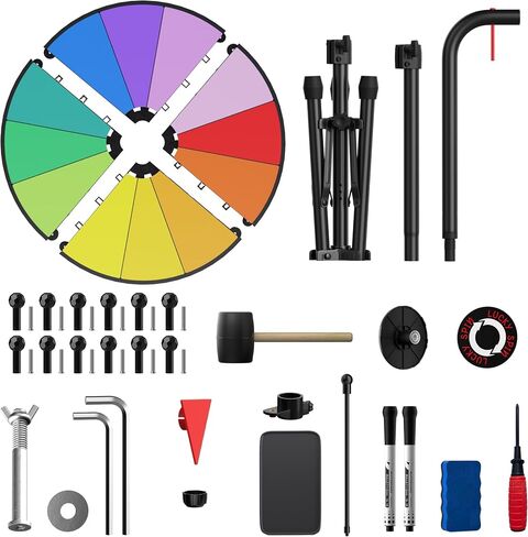 16 Inch Prize Wheel, 12 Slots Colors Spinning Wheel with Tripod Stand, Adjustable Floor Standing Wheel Spinner with 2 Markers & 1 Eraser, Dry Erase Spin the Wheel for Trade Shows Carnivals Spin Games in Kuwait