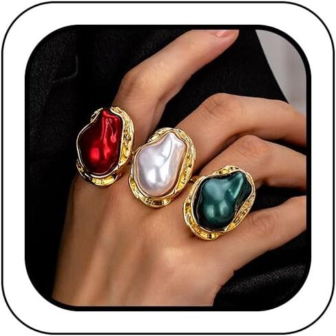 بيان أحمر مزدوج خواتم اللؤلؤ الباروك للنساء فريدة من نوعها بوهو LightRed كبير غير النظامية اللؤلؤ البنصر مجموعة فاسق كوكتيل حفلة موسيقية هدية مجوهرات in Kuwait