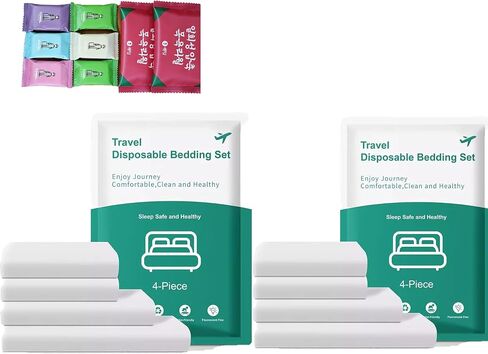 Wyoumila 2-Pack Disposable Bedding Set, Queen Size. Includes 2 Sheets, 2 Duvet Covers, 4 Pillowcases, 6 Compressed Towels & 2 Bath Towels. Vacuum Sealed for Hotels, rentals, Hospitals, Camping in Kuwait