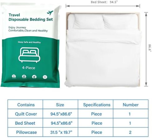 Wyoumila 2-Pack Disposable Bedding Set, Queen Size. Includes 2 Sheets, 2 Duvet Covers, 4 Pillowcases, 6 Compressed Towels & 2 Bath Towels. Vacuum Sealed for Hotels, rentals, Hospitals, Camping in Kuwait
