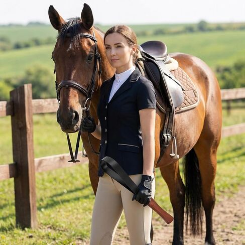 Riding Crop for Horses Anti-Slip Solid Wood Handle 19'' Equestrianism with Riveted Genuine Leather in Kuwait