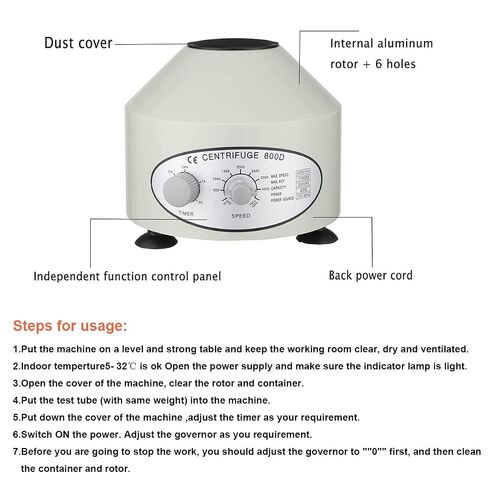 Electric Lab Laboratory Centrifuge Machine Lab Medical Practice w/Timer and Speed Control, Max Speed 4000 RPM Capacity 6 x 20ml, Silver, 9.65inch×9inch in Kuwait