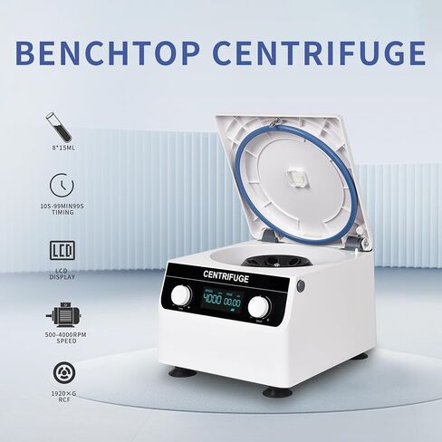 Centrifuge Machine 8x10ml/15ml Lab Benchtop Centrifuge 500-4000RPM 1920×g RCF Timing 10s-99min99s LCD Digital Desktop Centrifuge for Laboratory/University/Industry/Environmental Protection in Kuwait