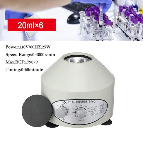 Electric Lab Laboratory Centrifuge Machine Lab Medical Practice w/Timer and Speed Control, Max Speed 4000 RPM Capacity 6 x 20ml, Silver, 9.65inch×9inch in Kuwait