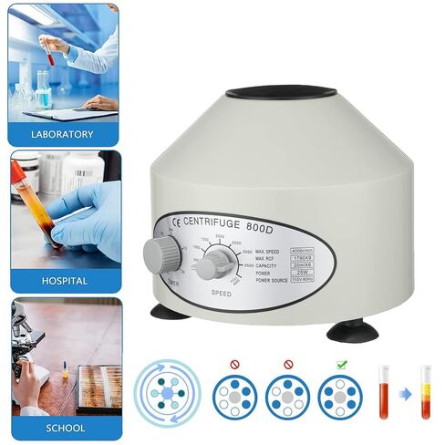 Electric Lab Laboratory Centrifuge Machine Lab Medical Practice w/Timer and Speed Control, Max Speed 4000 RPM Capacity 6 x 20ml, Silver, 9.65inch×9inch in Kuwait