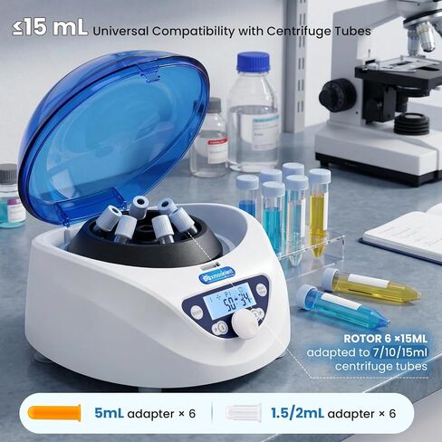 آلة الطرد المركزي Mxmoonant، أجهزة الطرد المركزي Lab PRP الفوقية 300-5000 دورة في الدقيقة الطرد المركزي الكهربائي مع شاشة LCD، دوار 6 × 15 مل لأنابيب 15/10/7/5/2/1.5 مل in Kuwait